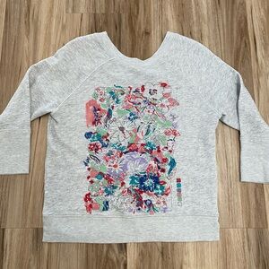 ANTHROPOLOGIE POSTAL PAINT BY NUMBERS SWEATSHIRT GRAY FLORAL 3/4 SLEEVE SZ SMALL